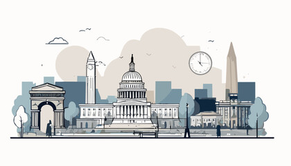 Soft pastel city skyline with civic buildings