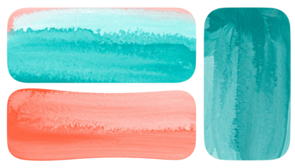 Aqua and coral abstract watercolor shapes on a black background