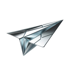 Polished Metallic Paper Airplane Floating Over White Surface