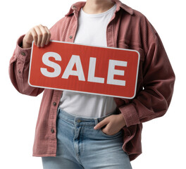Sale Sign Display with Burgundy Corduroy Overshirt