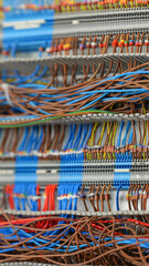 Close-up of electrical wiring and connections in a control panel