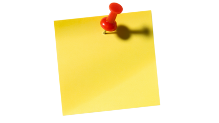 Urgent reminder with a bright yellow sticky note and a red push pin ready for important message