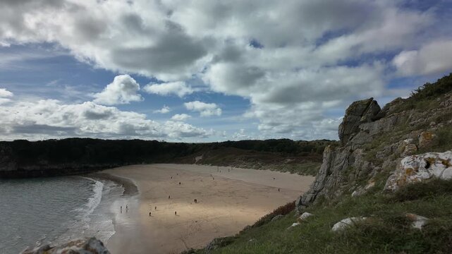 Timelapse of Barafundle Bay Beach on the Pembrokeshire coast, Wales.