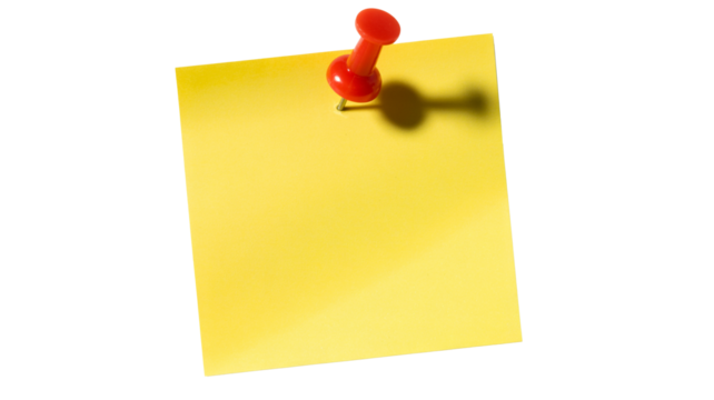 Urgent reminder with a bright yellow sticky note and a red push pin ready for important message