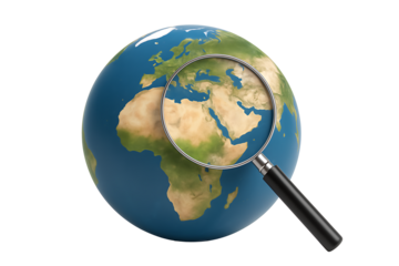 Isolated Globe with Magnifier Highlighting Strategic Geographical Region for Analysis