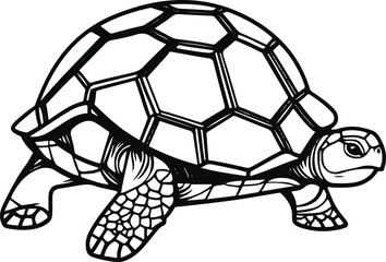Turtle with a geometric shell made of triangles and circles, minimal bold line art, symbolic of balance and harmony 2