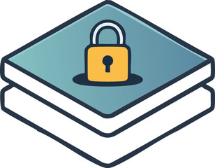 Secure data storage illustration with padlock on stacked layers