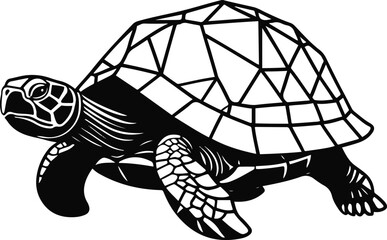Turtle with a geometric shell made of triangles and circles, minimal bold line art, symbolic of balance and harmony
