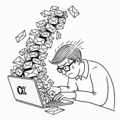 Whisk_0Ai futuristic office workspace with remote job screens illustration of overwhelmed businessman drowning in a flood of emails coming from his laptop, symb971de98bddc006b109414241323d842dr_traced