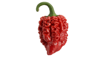 Fiery red Carolina Reaper pepper with intense heat, perfect for spicy food enthusiasts and culinary adventures