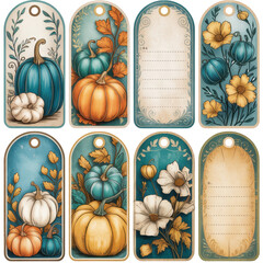 Vintage Teal and Gold Autumn Gift Tag Set