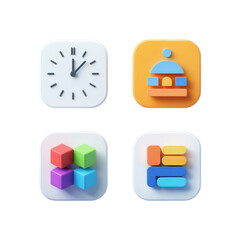 grid of modern app icons with soft 3d depth