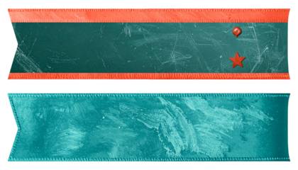 Two colorful banners with a chalkboard-like background and embellishments