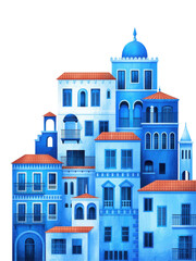 Blue Mediterranean Townhouse Cascade in Minimalist Architecture