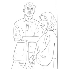 Illustration of muslim couple outline