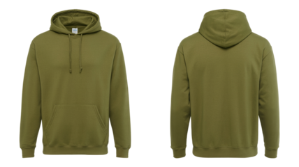 Stylish olive green hoodie mockup offering front and back views ideal for apparel designs and online stores