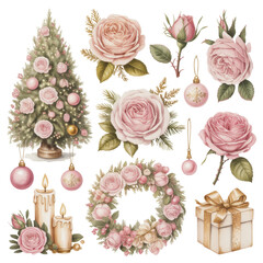 Soft Pink Roses and Gold Christmas Romantic Scene