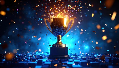 Trophy with Confetti Success with Award, Achievement, and Celebration.