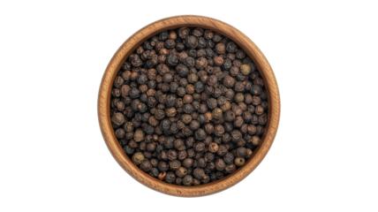 Aromatic black peppercorns in wooden bowl for culinary spice blends and gourmet food creations