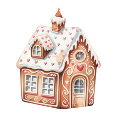 Whimsical Gingerbread House in Watercolor Snow