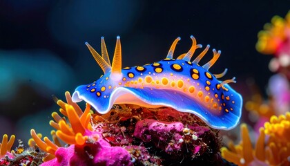 Vibrant Sea Slug Macro on Coral Reef  Marine Life with Closeup.