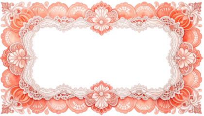 Ornate, coral-colored rectangular frame with floral and lace details