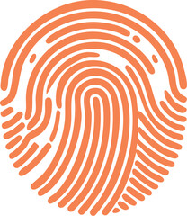 Circular orange graphic depicting a human fingerprint pattern, symbolizing unique digital identity, biometric security, and personal authentication