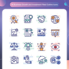 Business Growth and Investment Icons – Filled Outline Style Set 4
