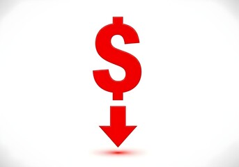 Red Dollar Sign and Down Arrow Showing Decrease in Price or Value