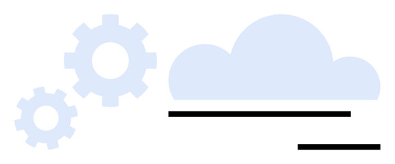 Gear pair near cloud shape, symbolizing integration, cloud computing. Ideal for networking, innovation, data storage, technology, digital transformation process optimization software. Simple flat