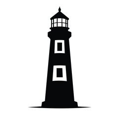 Silhouette of a lighthouse, a navigational aid that shines light from a tower to guide ships at sea, vector illustration