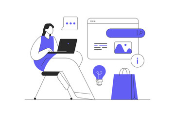 Client assistance, call center, hotline operator, consultant manager. Woman technical support and customer service. Flat Cartoon Vector Illustration, icon Stylish abstract design landing page web