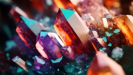 Macro image of colorful quartz crystals glowing under artistic light. A luxurious representation of color, energy, and natures perfection, showcasing gemstone beauty and elegant design composition - Powered by Adobe