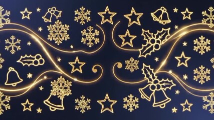 Sparkling christmas graphic design with glowing stars, snowflakes, and festive bells on a dark background - Powered by Adobe