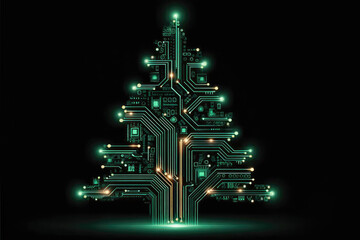 New Year (Christmas) tree made of printed circuit board on a green background