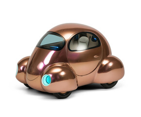Futuristic sci-fi bubble car made from bronze or copper, isolated on white or transparent background