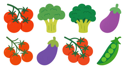 PNG Colorful vegetable cartoon illustration, element set on transparent background