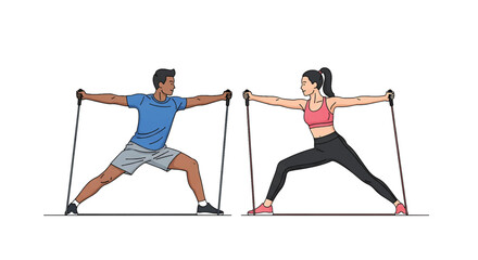 Energetic Man and Woman Engaged in Dynamic Resistance Band Training for Full Body Fitness Workout