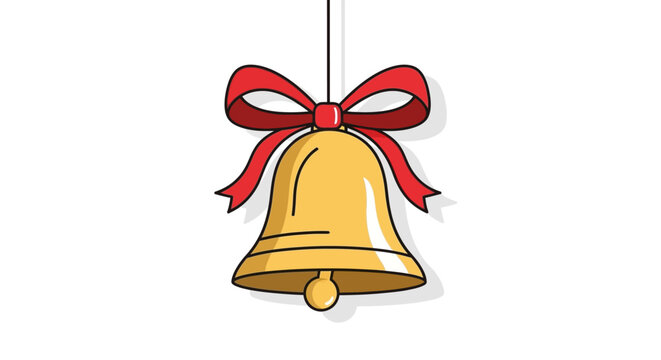 Festive golden bell with a bright red bow, adorned for holiday cheer illustration
