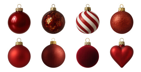 PNG Festive red Christmas ornaments collection, transparent background