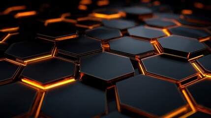 Obraz premium Dark Abstract Hexagon Pattern with Glowing Orange Lines
