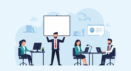 Fototapeta premium Business Team Presentation and Office Workspace Collaboration, Transparent Background.