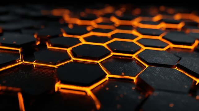 Futuristic Dark Hexagons Glowing Orange Abstract Technology