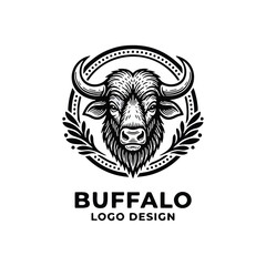 Strong buffalo logo design with decorative wreath emblem for branding