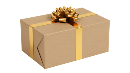 Elegant gift box wrapped in craft paper tied with golden ribbon and bow, perfect for birthdays, holidays, and special occasions with a minimalist aesthetic
