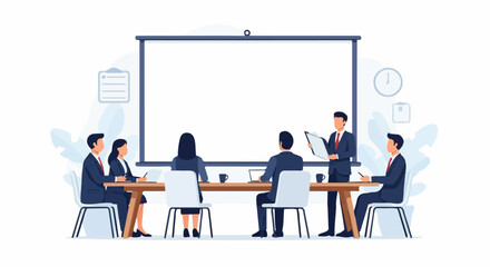 Business Meeting Illustration with Presentation Screen