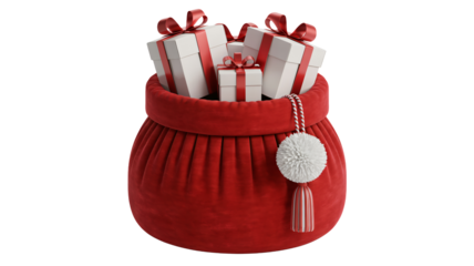 Delightful gifts overflowing from a Santa sack, holiday cheer and anticipation, perfect for Christmas promotions and festive marketing campaigns, seasonal joy