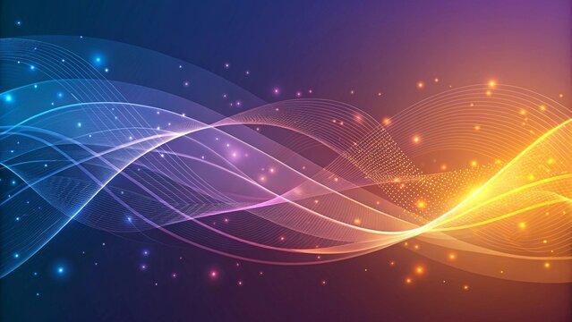 Glowing abstract waves with sparkling particles light