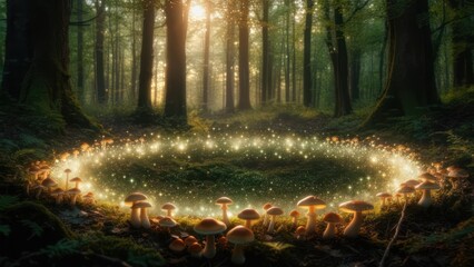 Mystical forest circle of mushrooms