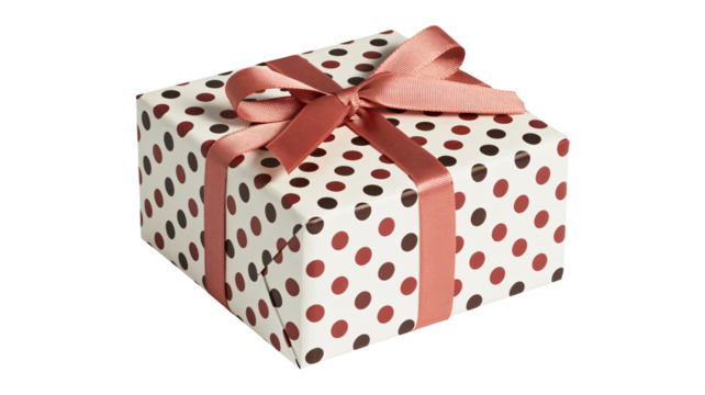 Delightful polka dot gift box with elegant ribbon, perfect for birthdays, holidays, and celebrations, bringing cheer and excitement to any special occasion - Powered by Adobe